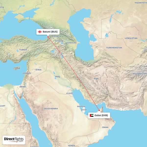 Dubai - Batumi direct flight map