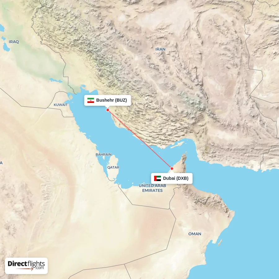 DXB - BUZ route map