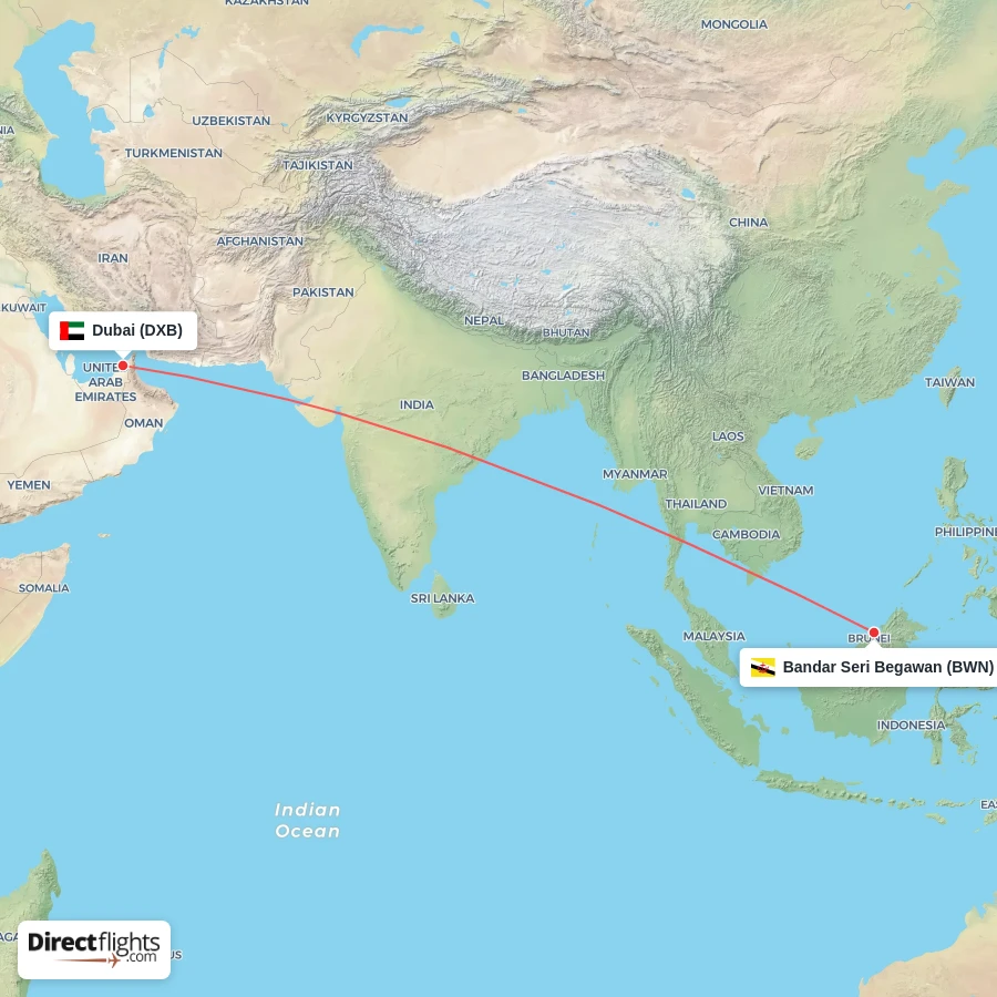 DXB - BWN route map