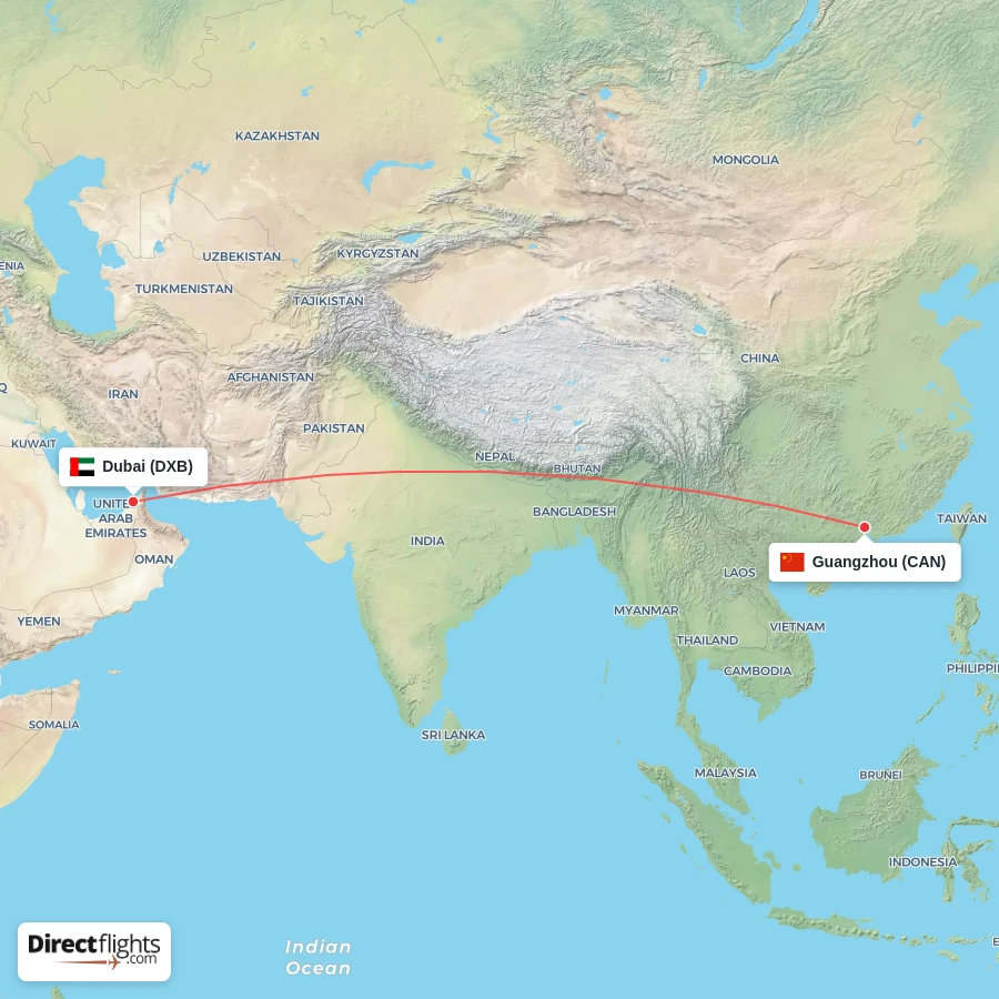 DXB - CAN route map