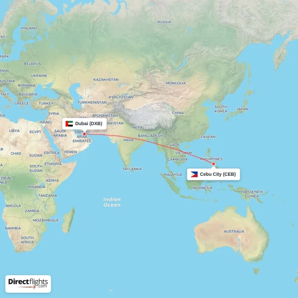 Dubai - Cebu City direct flight map