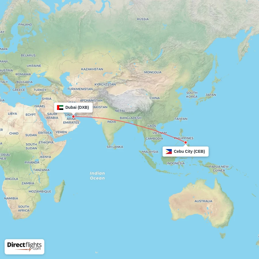 DXB - CEB route map