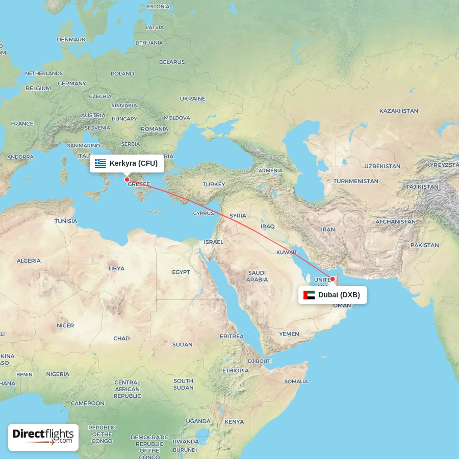 DXB - CFU route map