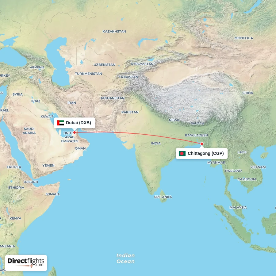 DXB - CGP route map
