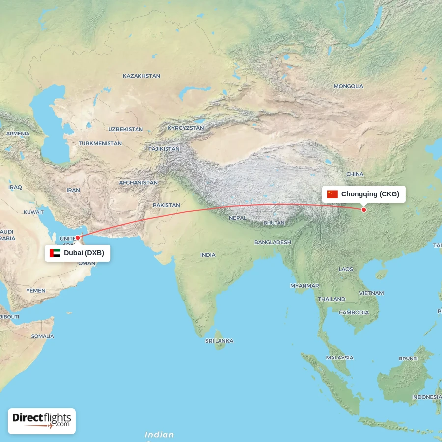 DXB - CKG route map