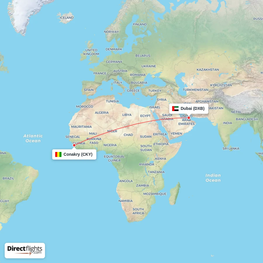 DXB - CKY route map