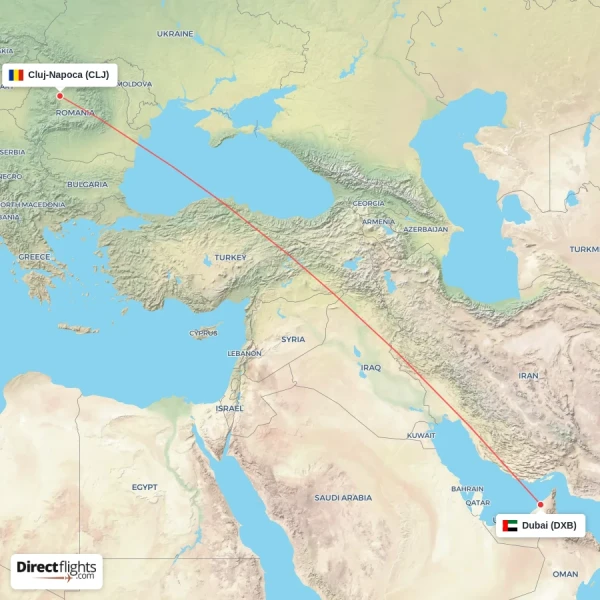Dubai - Cluj-Napoca direct flight map