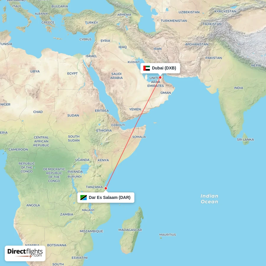 DXB - DAR route map