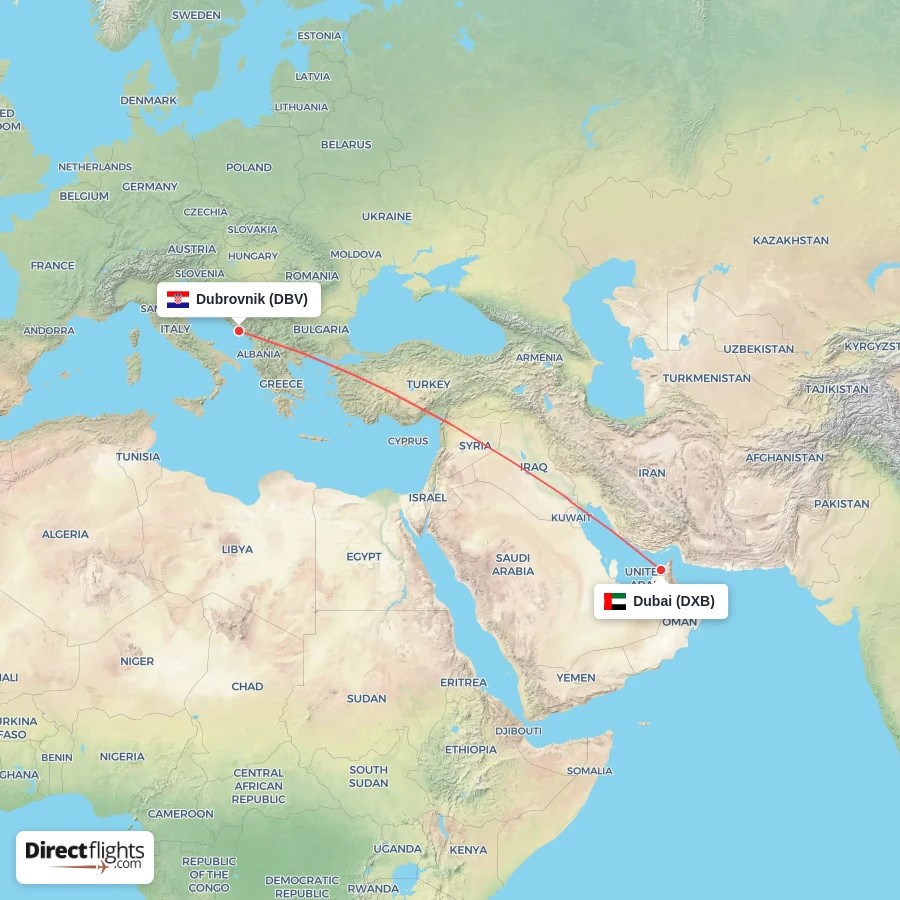 DXB - DBV route map