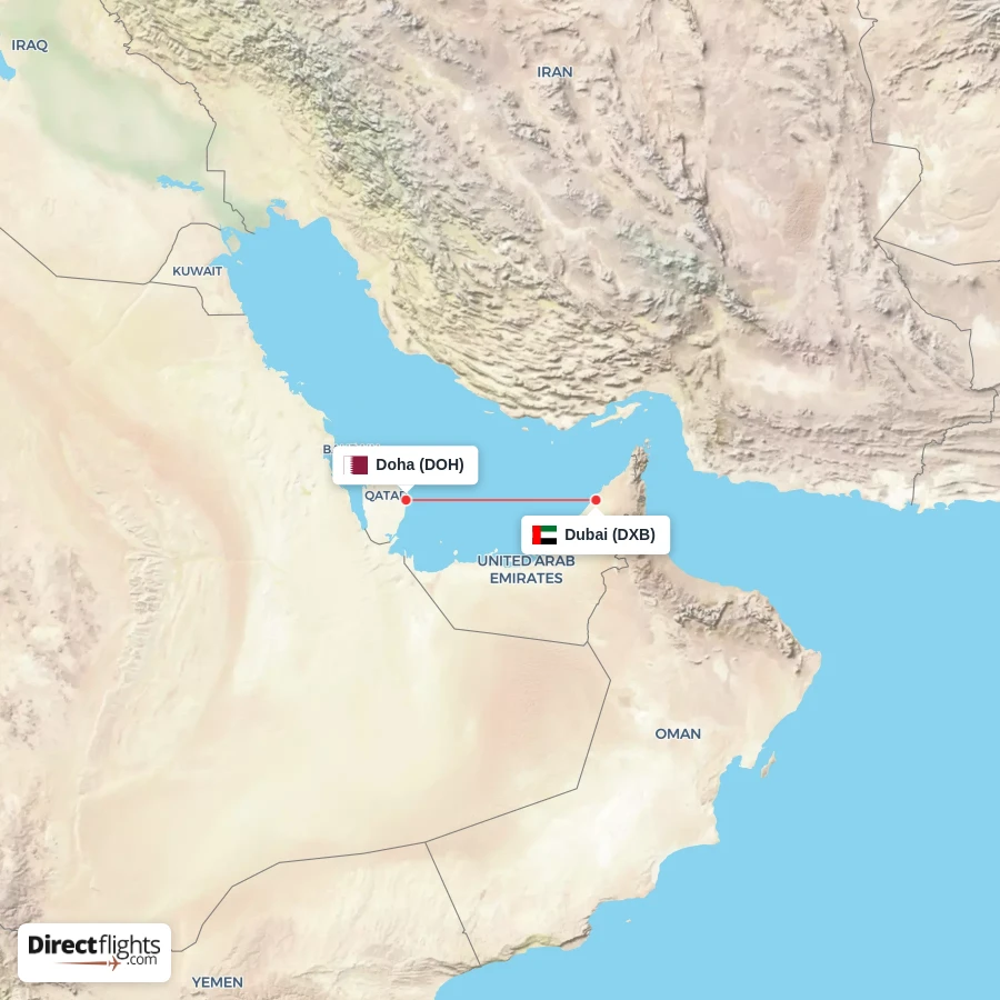 DXB - DOH route map
