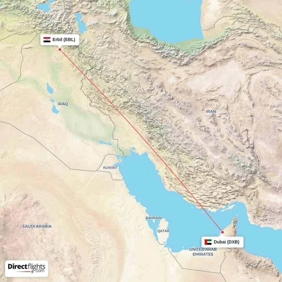 DXB - EBL route map
