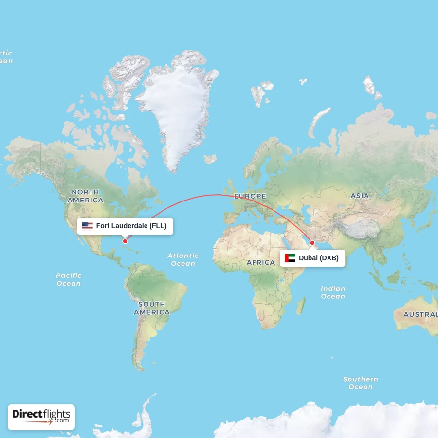 DXB - FLL route map