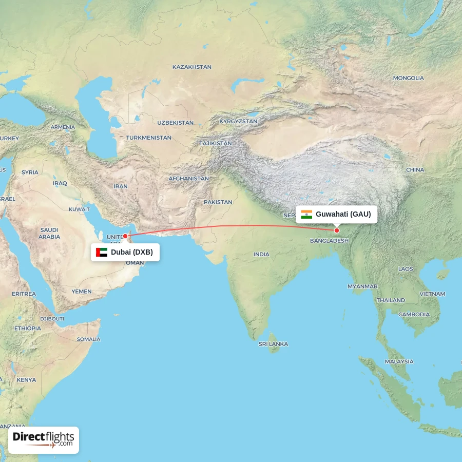 DXB - GAU route map