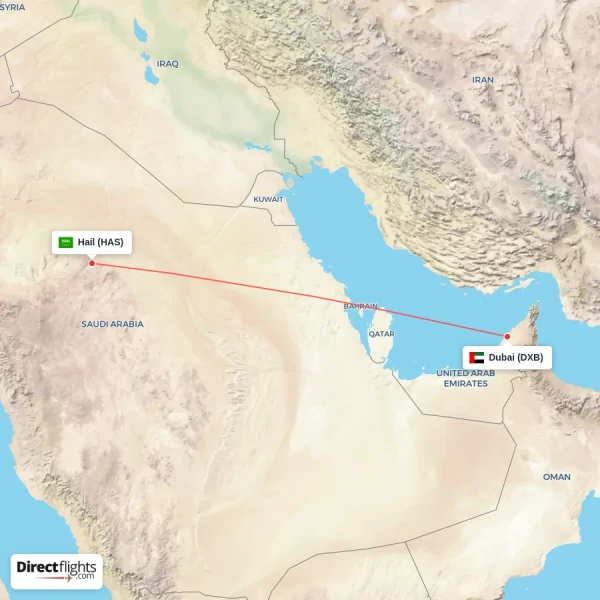 Dubai - Hail direct flight map