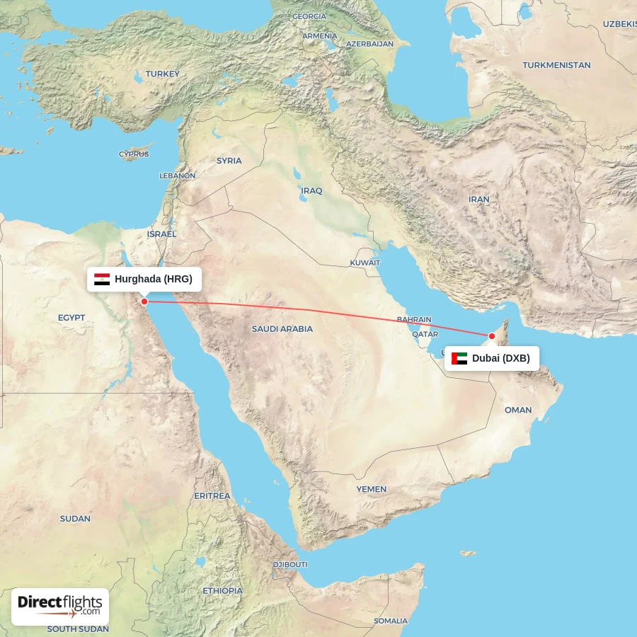 DXB - HRG route map