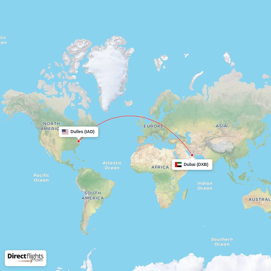 DXB - IAD route map
