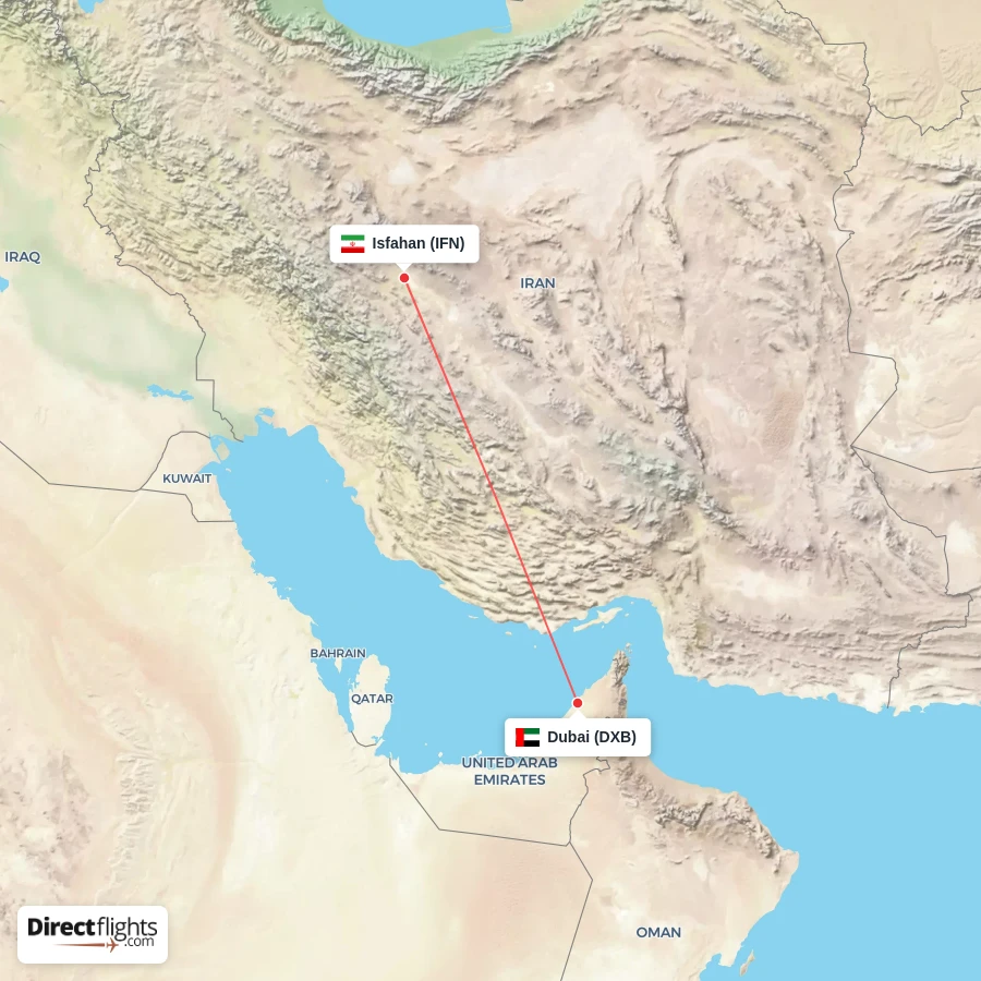 DXB - IFN route map
