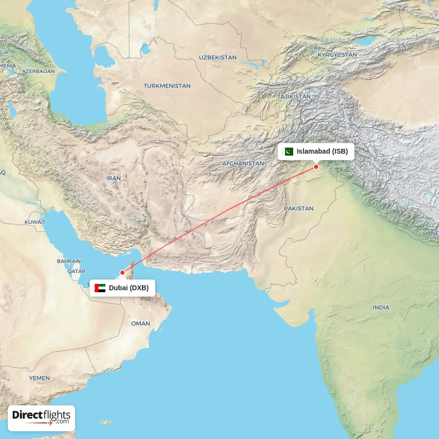 DXB - ISB route map
