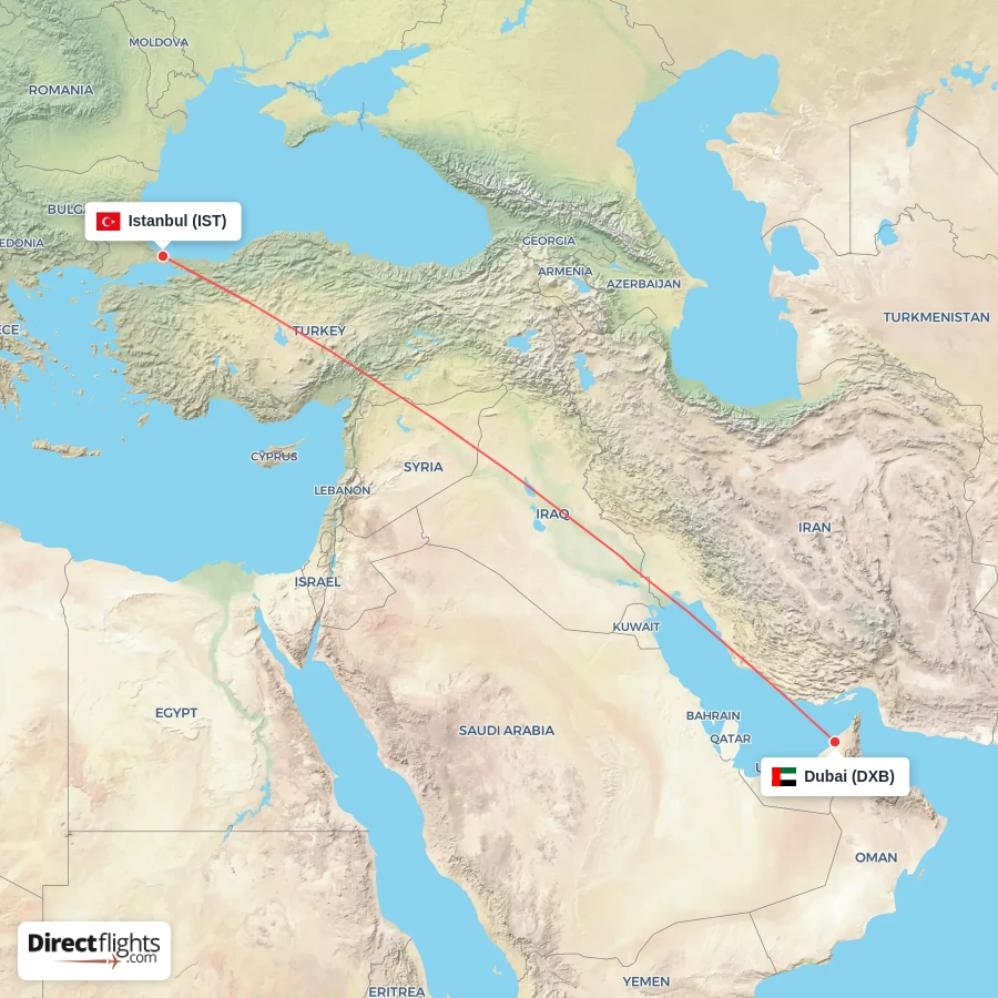 DXB - IST route map