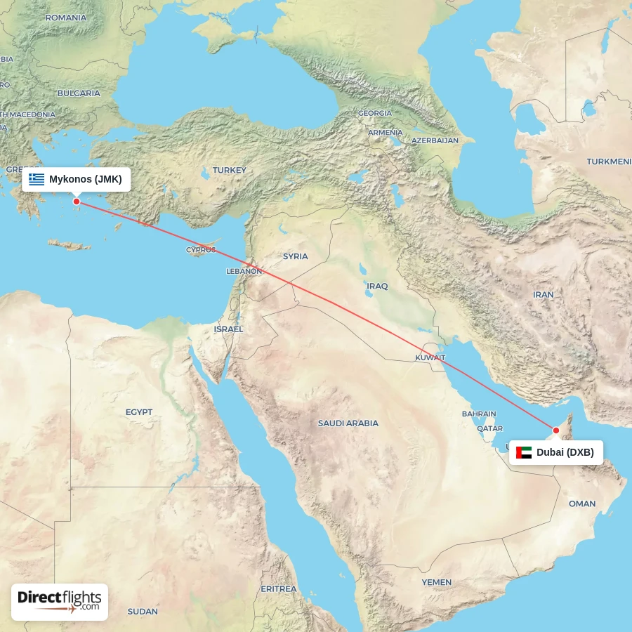 DXB - JMK route map