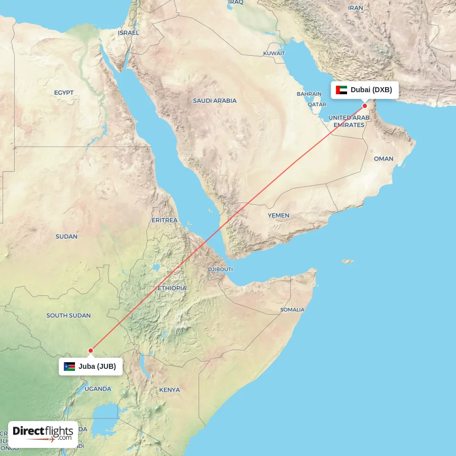 DXB - JUB route map