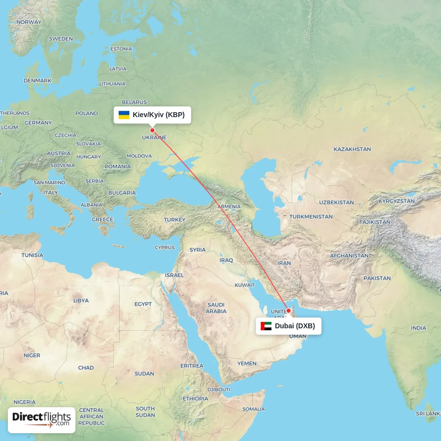 DXB - KBP route map