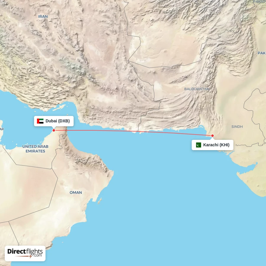 DXB - KHI route map
