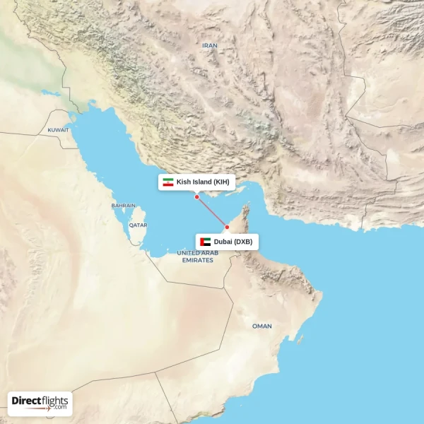 Dubai - Kish Island direct flight map
