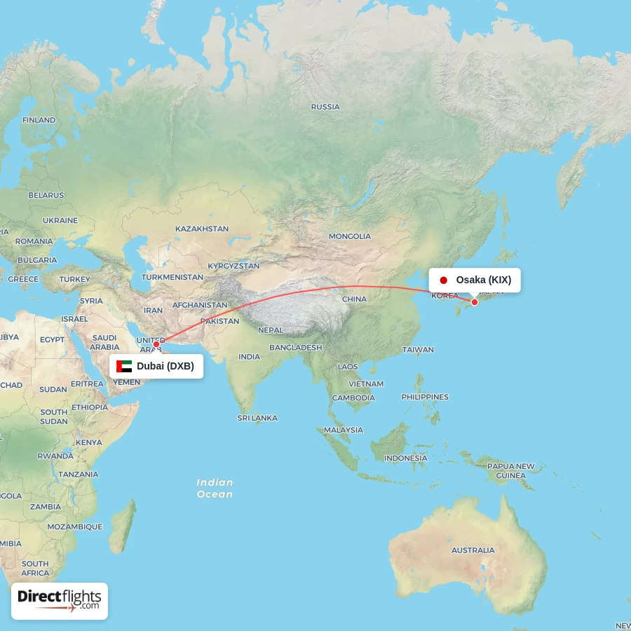 DXB - KIX route map
