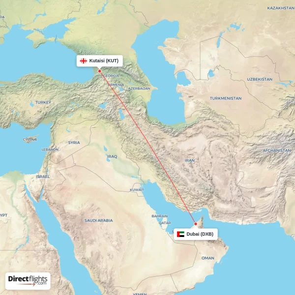 Dubai - Kutaisi direct flight map