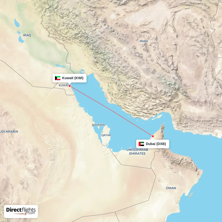 DXB - KWI route map