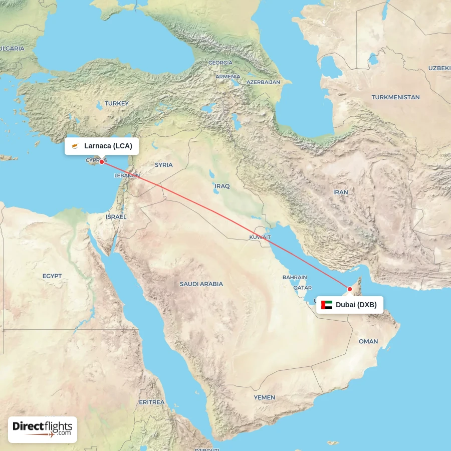DXB - LCA route map