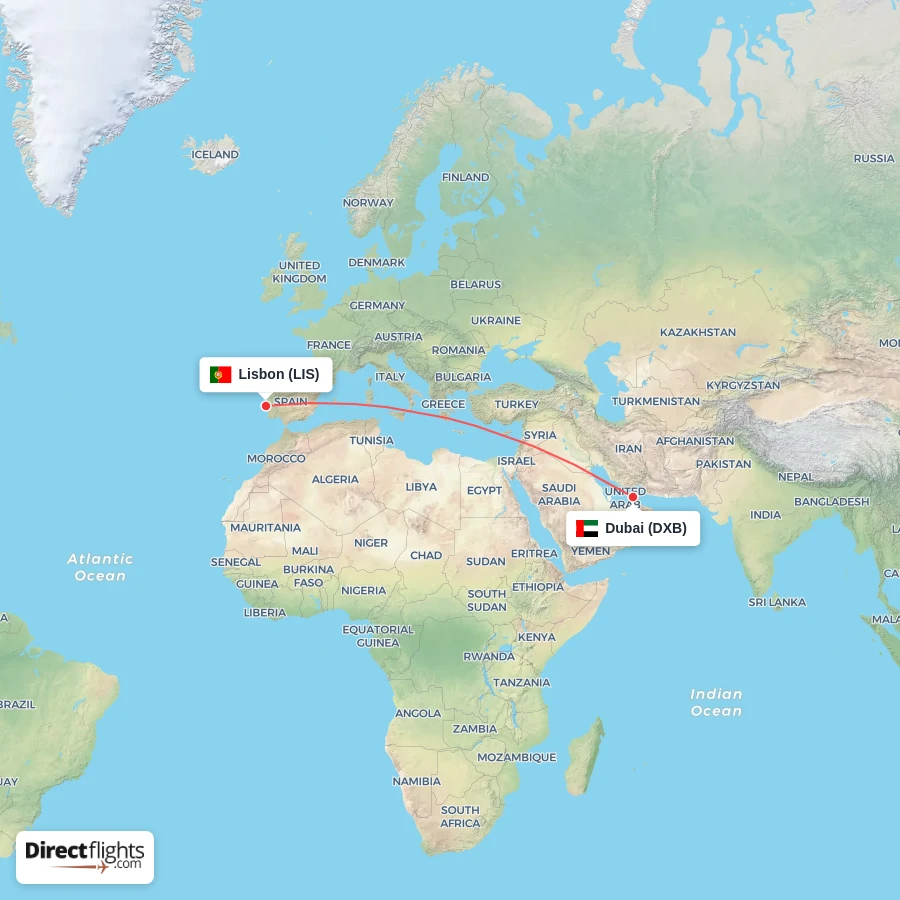 DXB - LIS route map