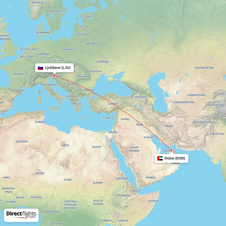 DXB - LJU route map