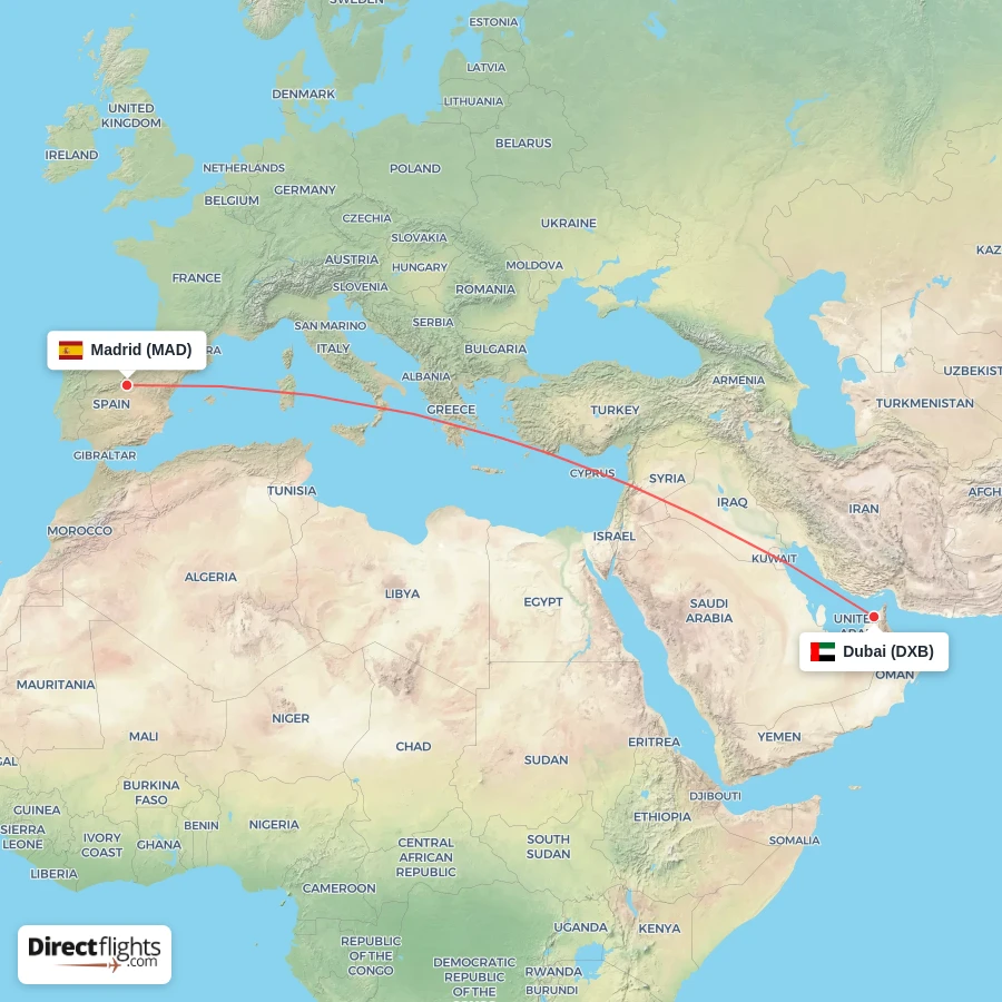 DXB - MAD route map