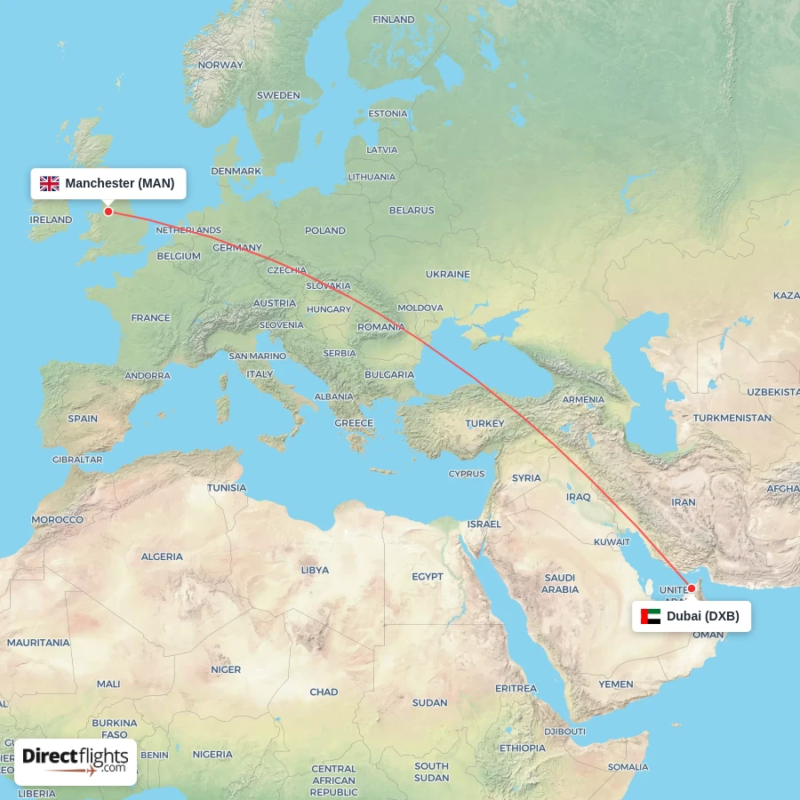 DXB - MAN route map