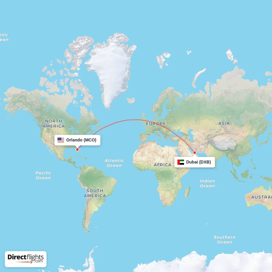 DXB - MCO route map