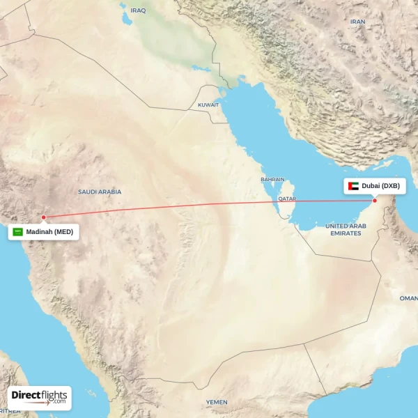 Dubai - Madinah direct flight map