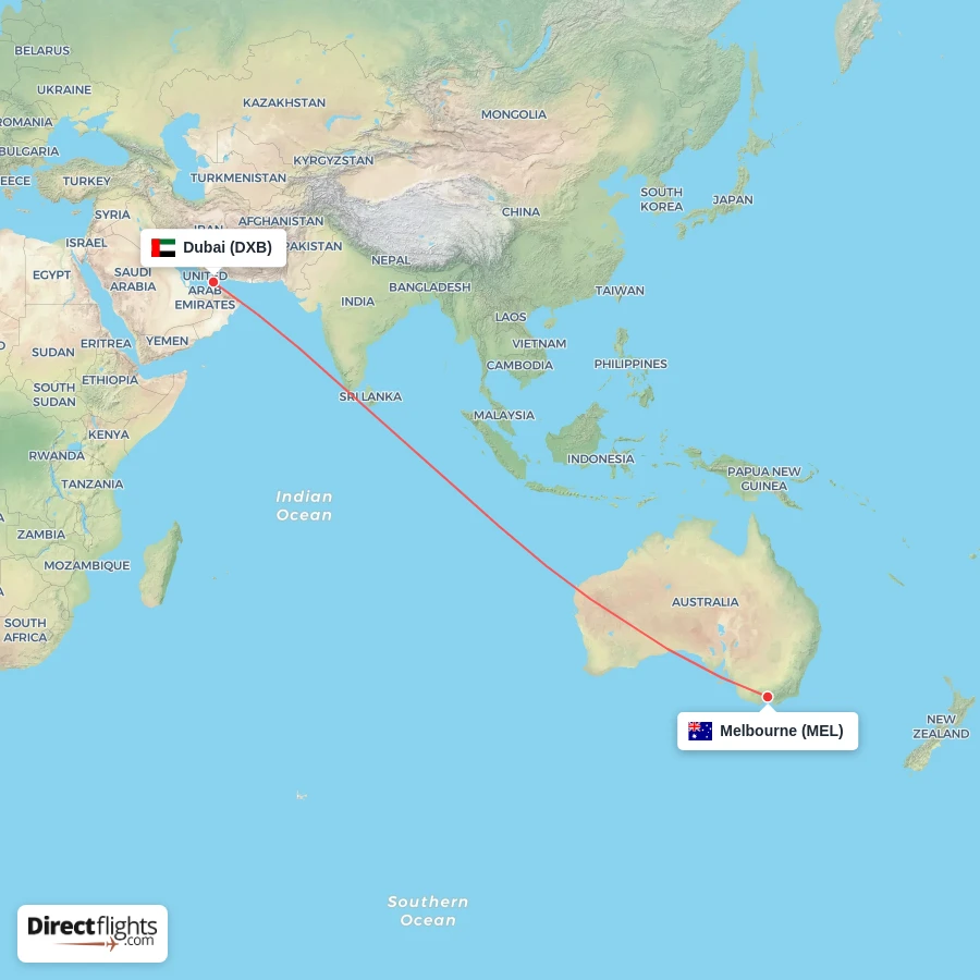 DXB - MEL route map