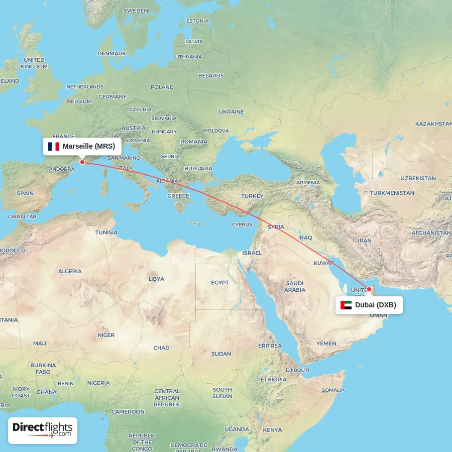 DXB - MRS route map