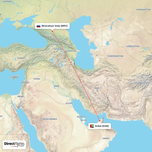 Dubai - Mineralnye Vody direct flight map