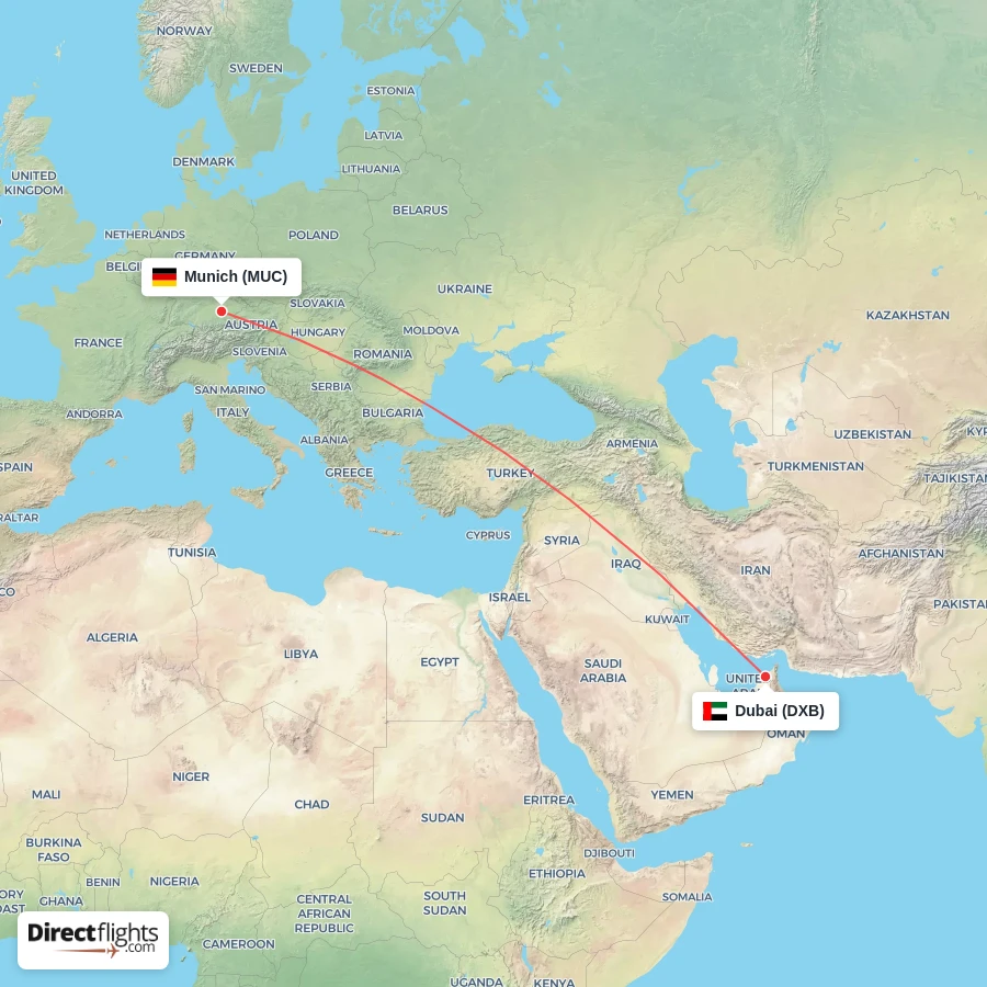DXB - MUC route map