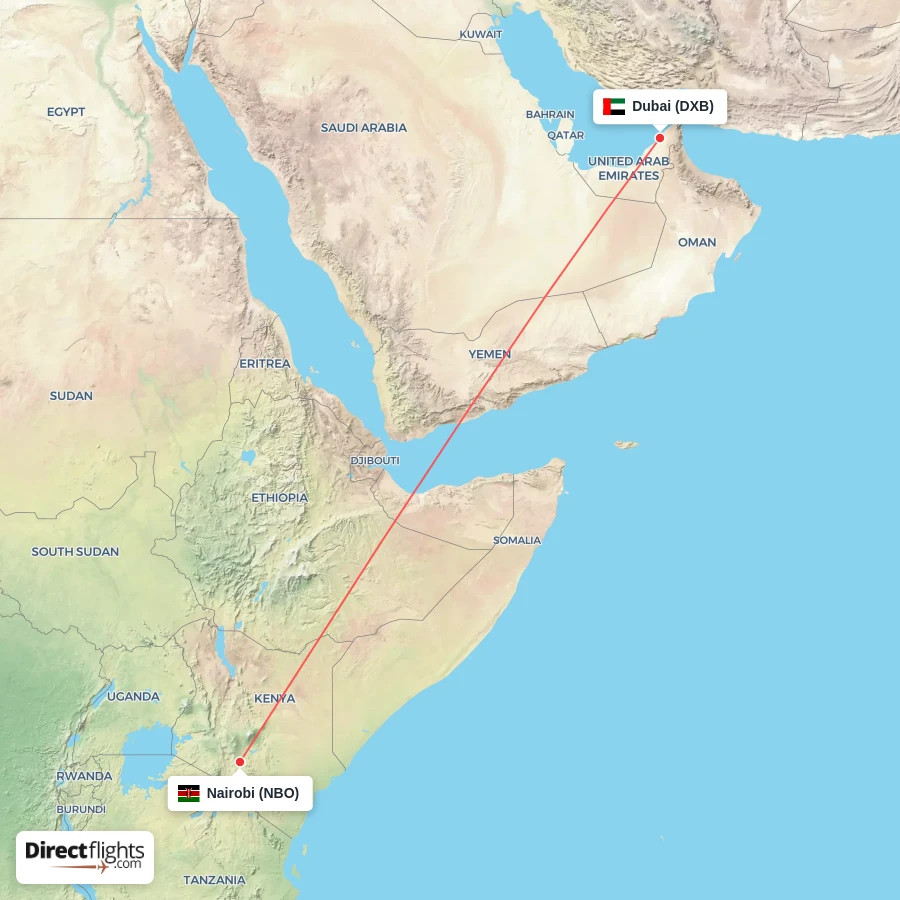 DXB - NBO route map