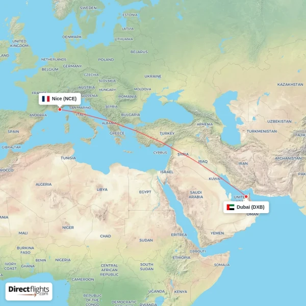 Dubai - Nice direct flight map
