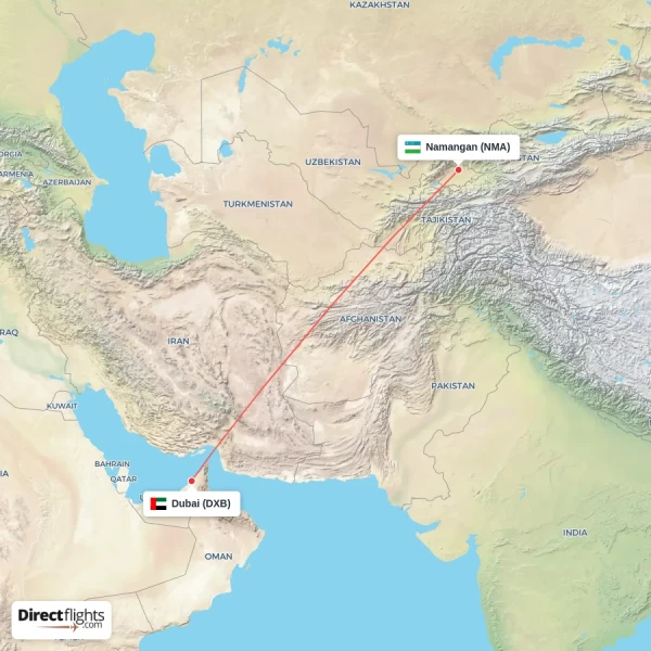 Dubai - Namangan direct flight map