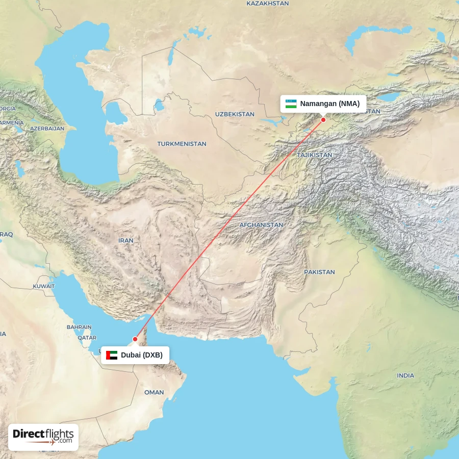 DXB - NMA route map