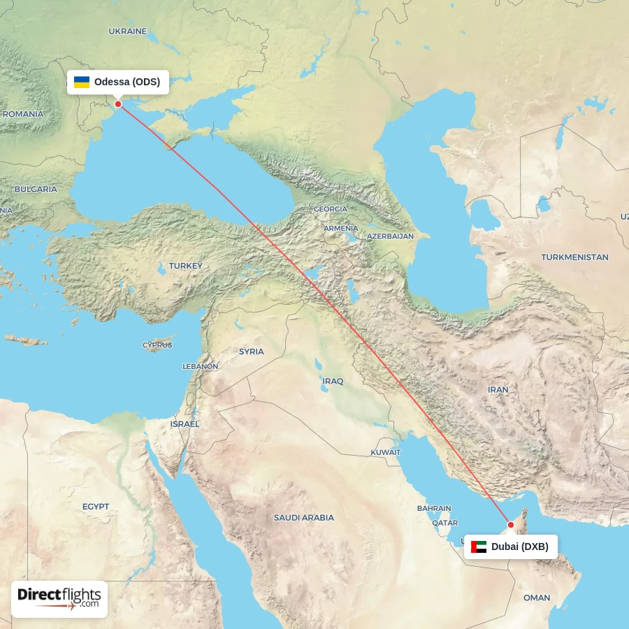 DXB - ODS route map