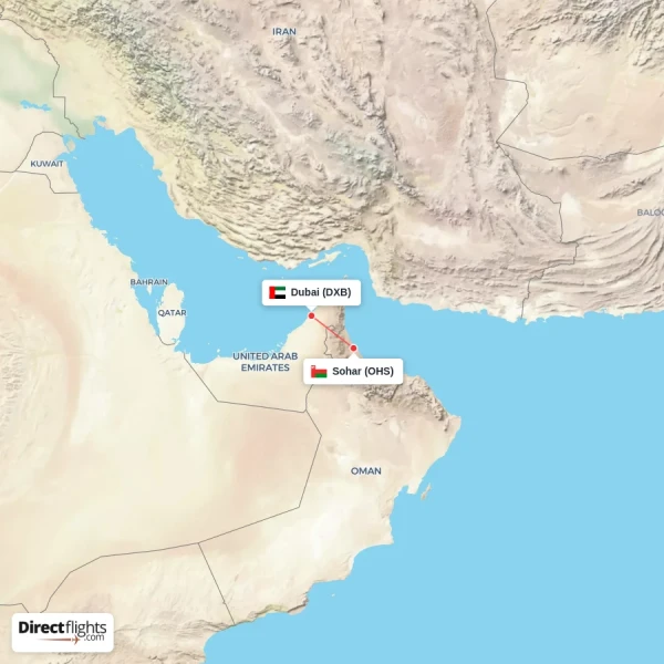 Dubai - Sohar direct flight map