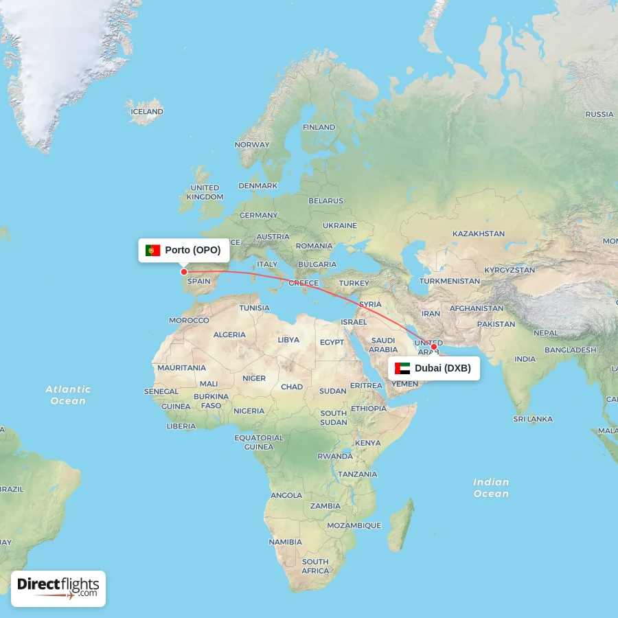 DXB - OPO route map