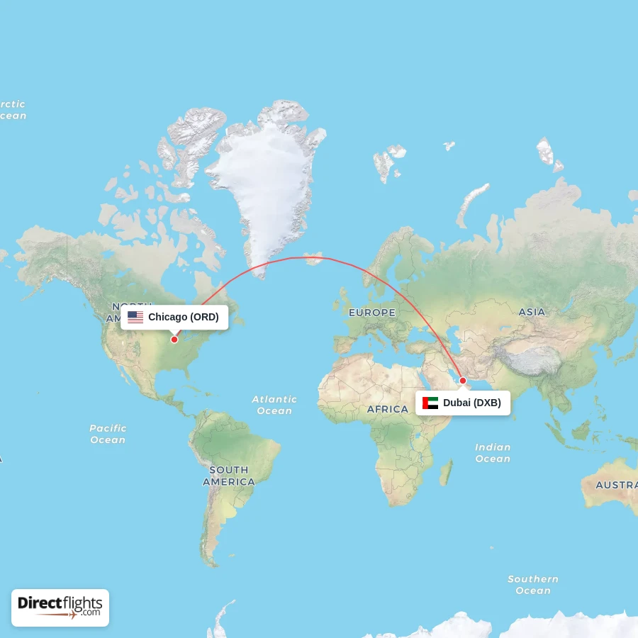 DXB - ORD route map